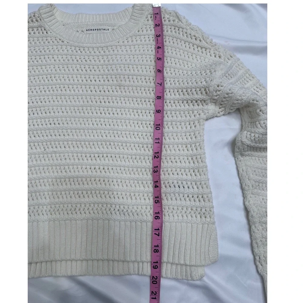 Aeropostale Cream Crochet Knit Sweater XS Cropped Pullover Long Sleeve Women - Picture 8 of 10